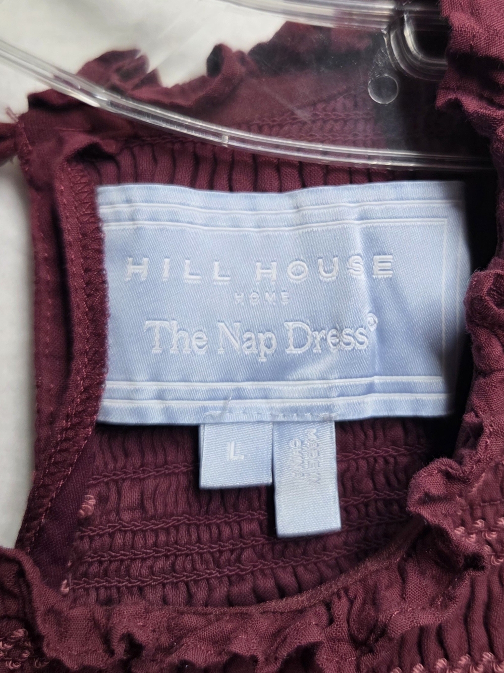 Hill House Home Vivi Smocked Nap Dress Large Cottagecore Burgundy Shadow Stripe - Picture 8 of 9